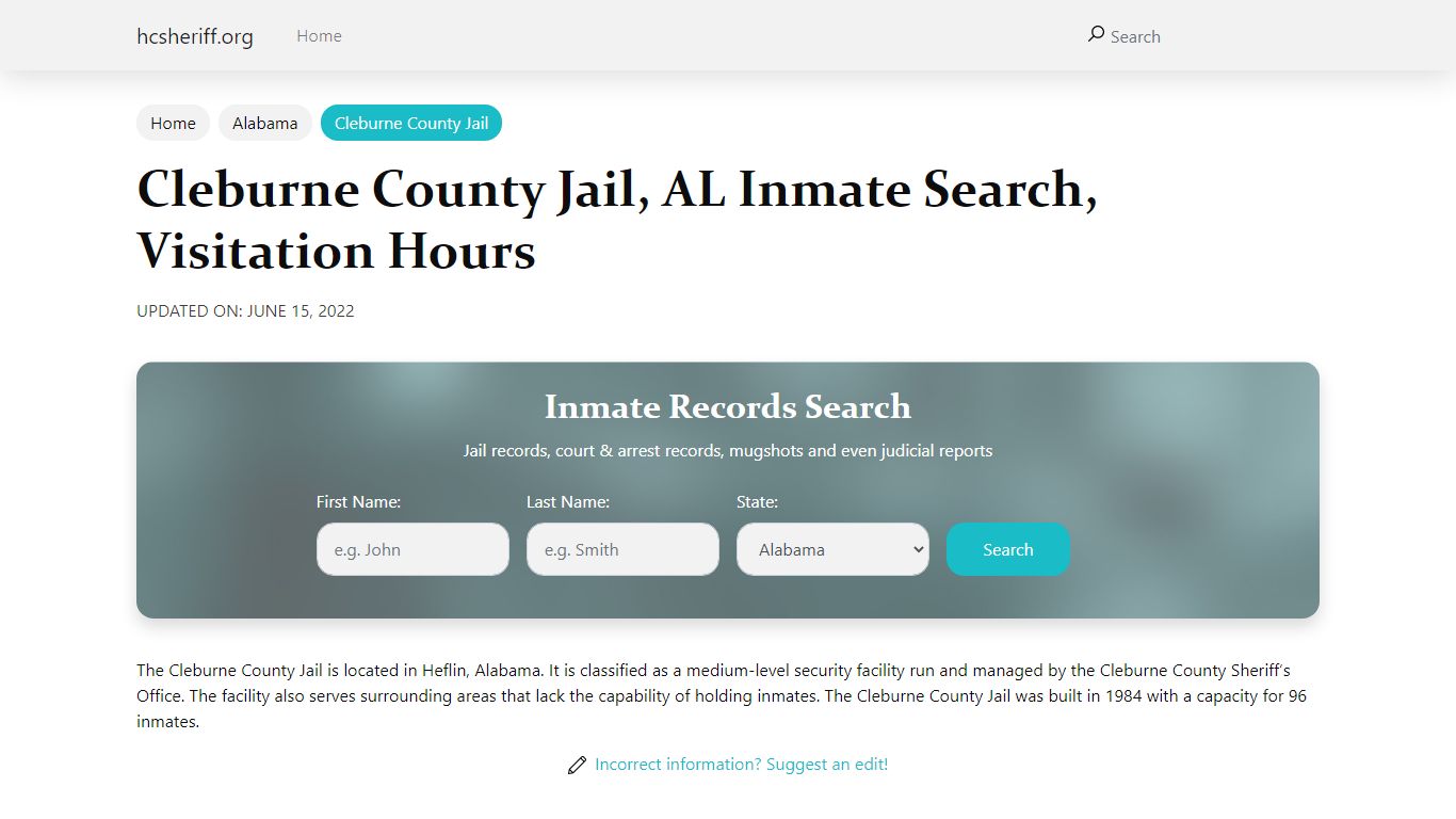 Cleburne County Jail, AL Inmate Search, Visitation Hours